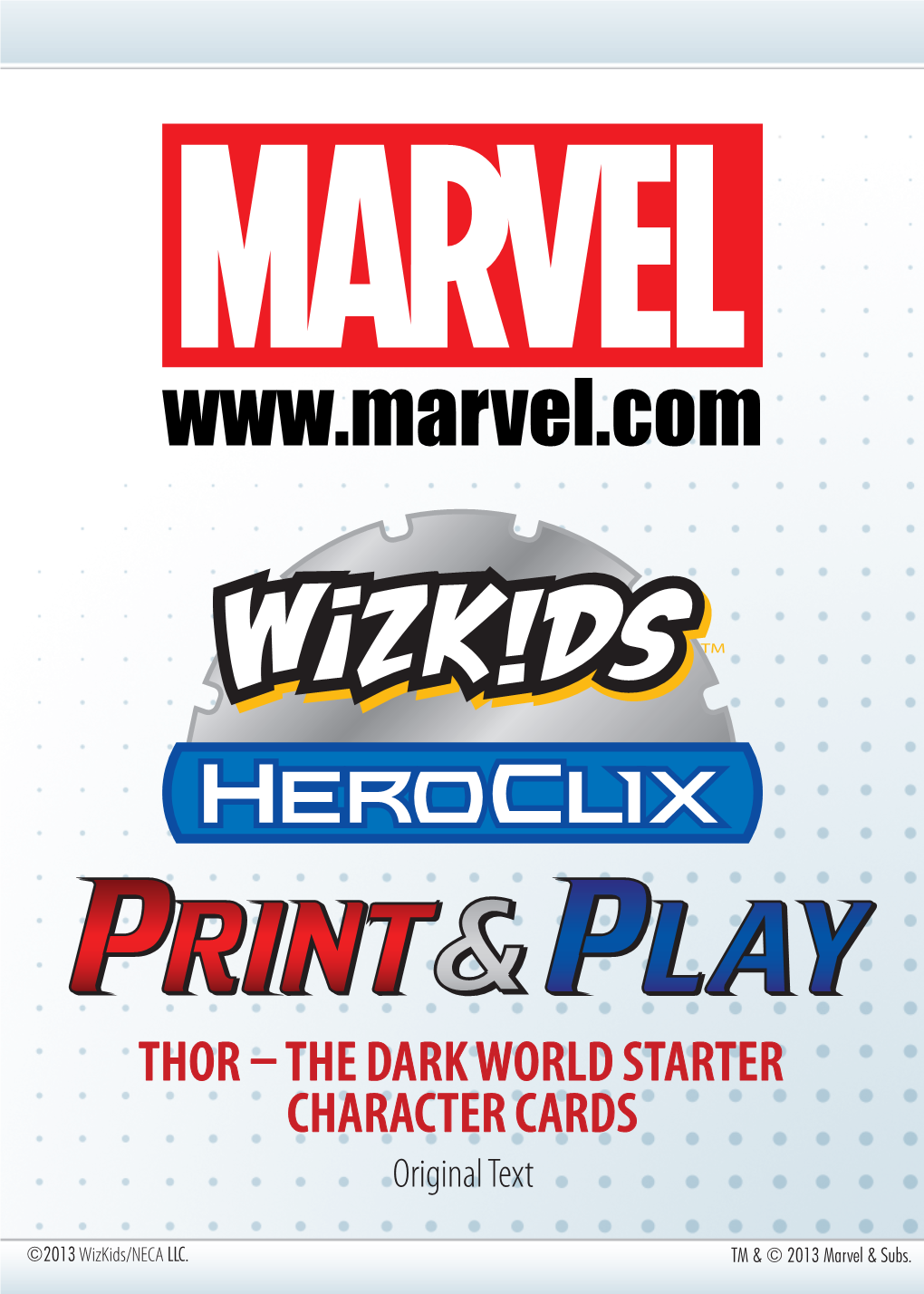 THOR – the DARK WORLD STARTER CHARACTER CARDS Original Text