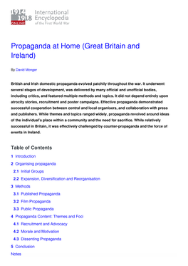 Propaganda at Home (Great Britain and Ireland)