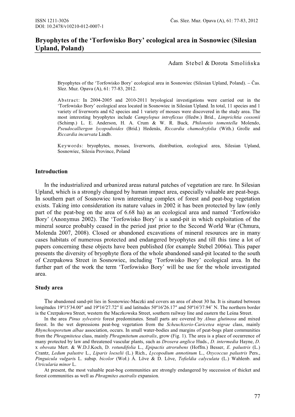 Bryophytes of the 'Torfowisko Bory'