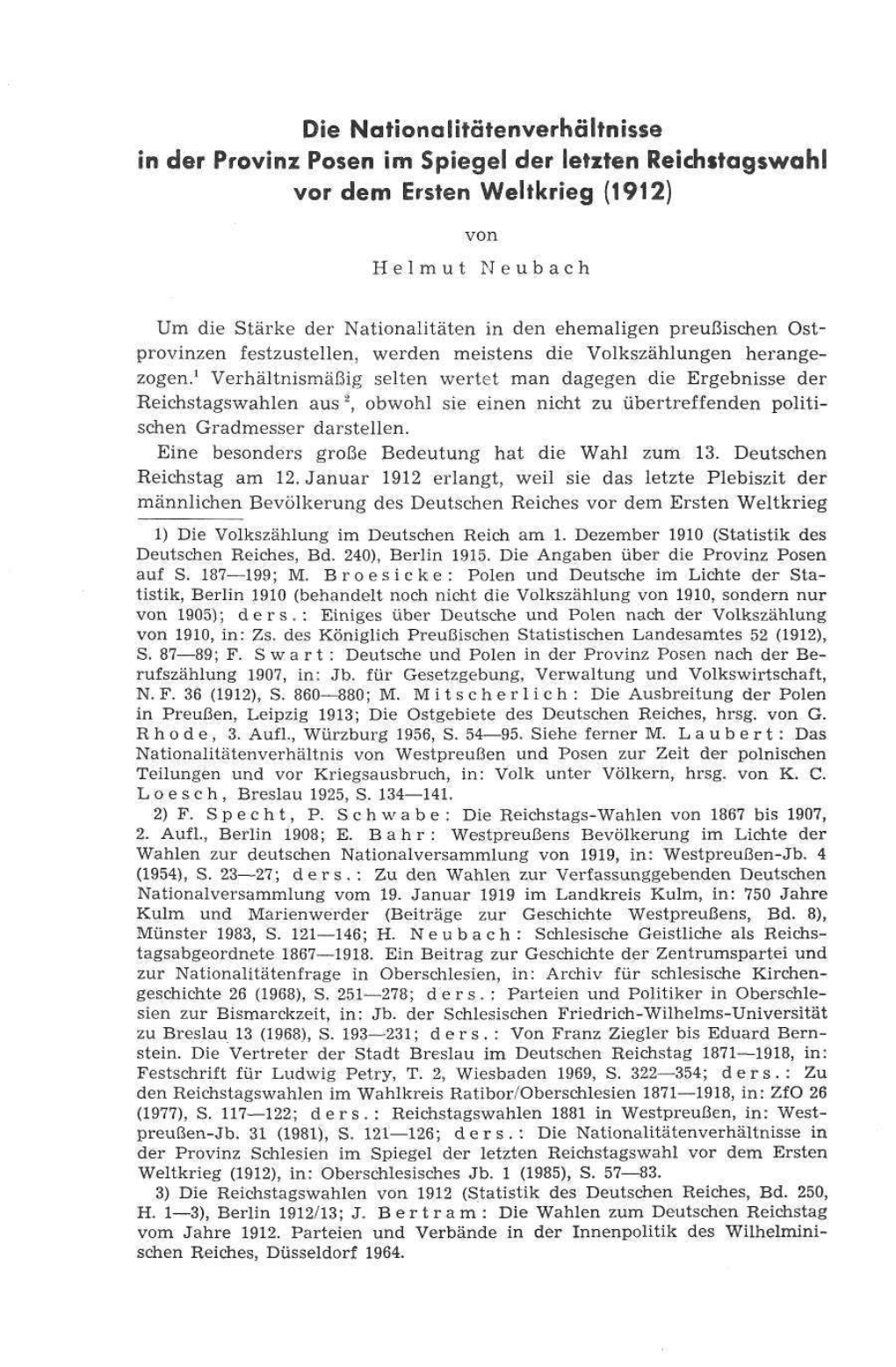 Die Nationalitätenverhältnisse in Der Provinz Posen Im Spiegel Der Letzten Reichstagswahl Vor Dem Ersten Weltkrieg (1912)