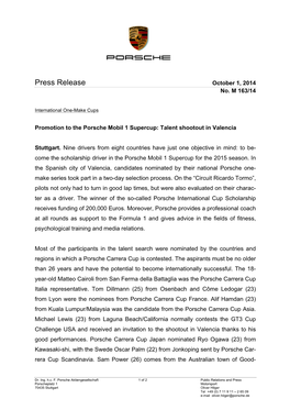 Press Release October 1, 2014 No