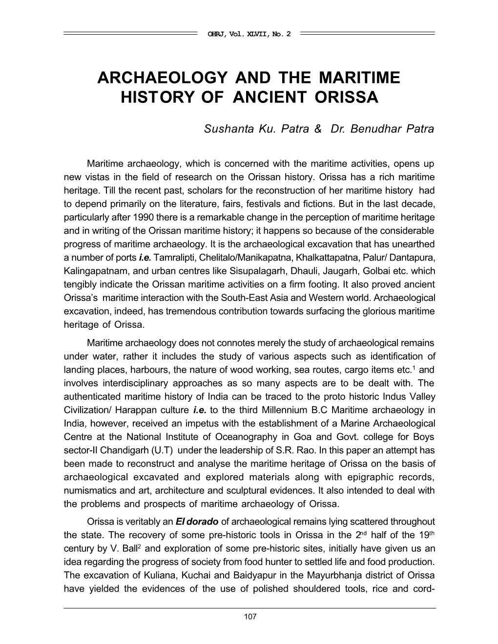 Archaeology and the Maritime History of Ancient Orissa