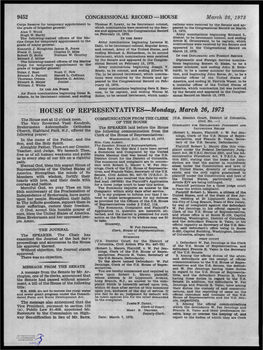 HOUSE of REPRESENTATIVES-Monday, March 26, 1973