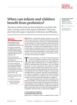 When Can Infants and Children Benefit from Probiotics?