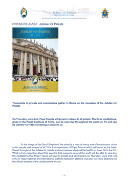 PRESS RELEASE: Jubilee for Priests