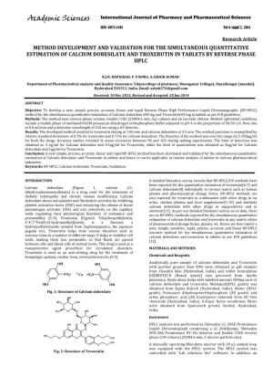 Method Development and Validation for the Simultaneous Quantitative Estimation of Calcium Dobesilate and Troxerutin in Tablets by Reverse Phase Hplc