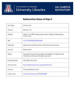 RADIOCARBON DATES of RIGA II Our Standard Procedure of 14C