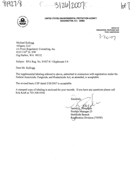 U.S. EPA, Pesticide Product Label, GLYPHOSATE 5.4, 03/26/2007