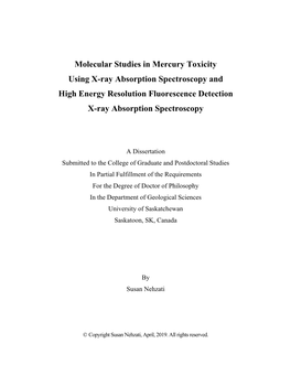 Molecular Studies in Mercury Toxicity Using X-Ray Absorption Spectroscopy and High Energy Resolution Fluorescence Detection X-Ray Absorption Spectroscopy