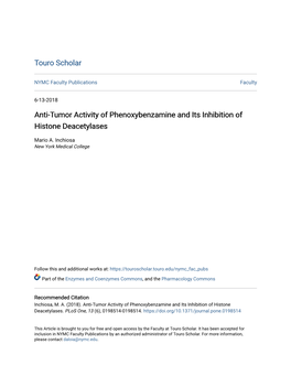 Anti-Tumor Activity of Phenoxybenzamine and Its Inhibition of Histone Deacetylases