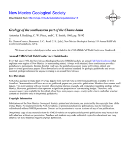 Geology of the Southeastern Part of the Chama Basin Antonius J