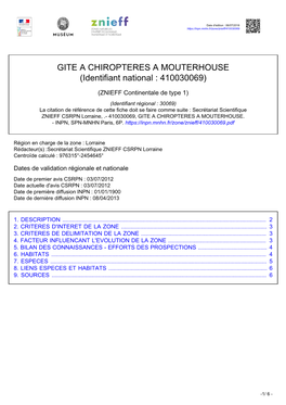 GITE a CHIROPTERES a MOUTERHOUSE (Identifiant National : 410030069)