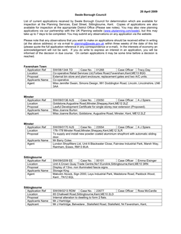 20 April 2009 Swale Borough Council List of Current Applications Received