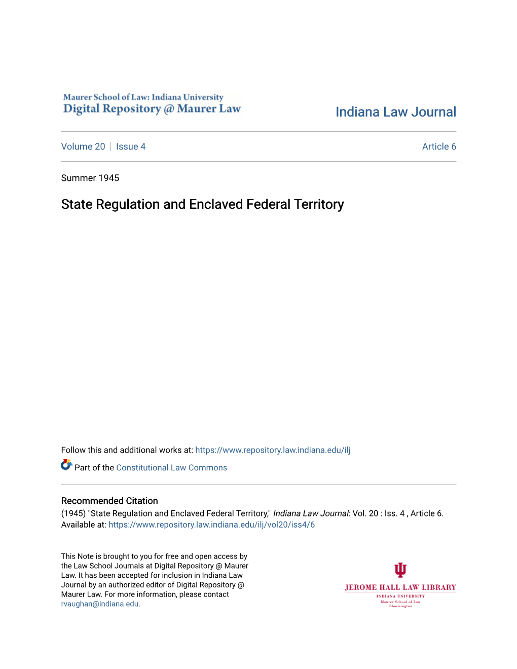 State Regulation and Enclaved Federal Territory