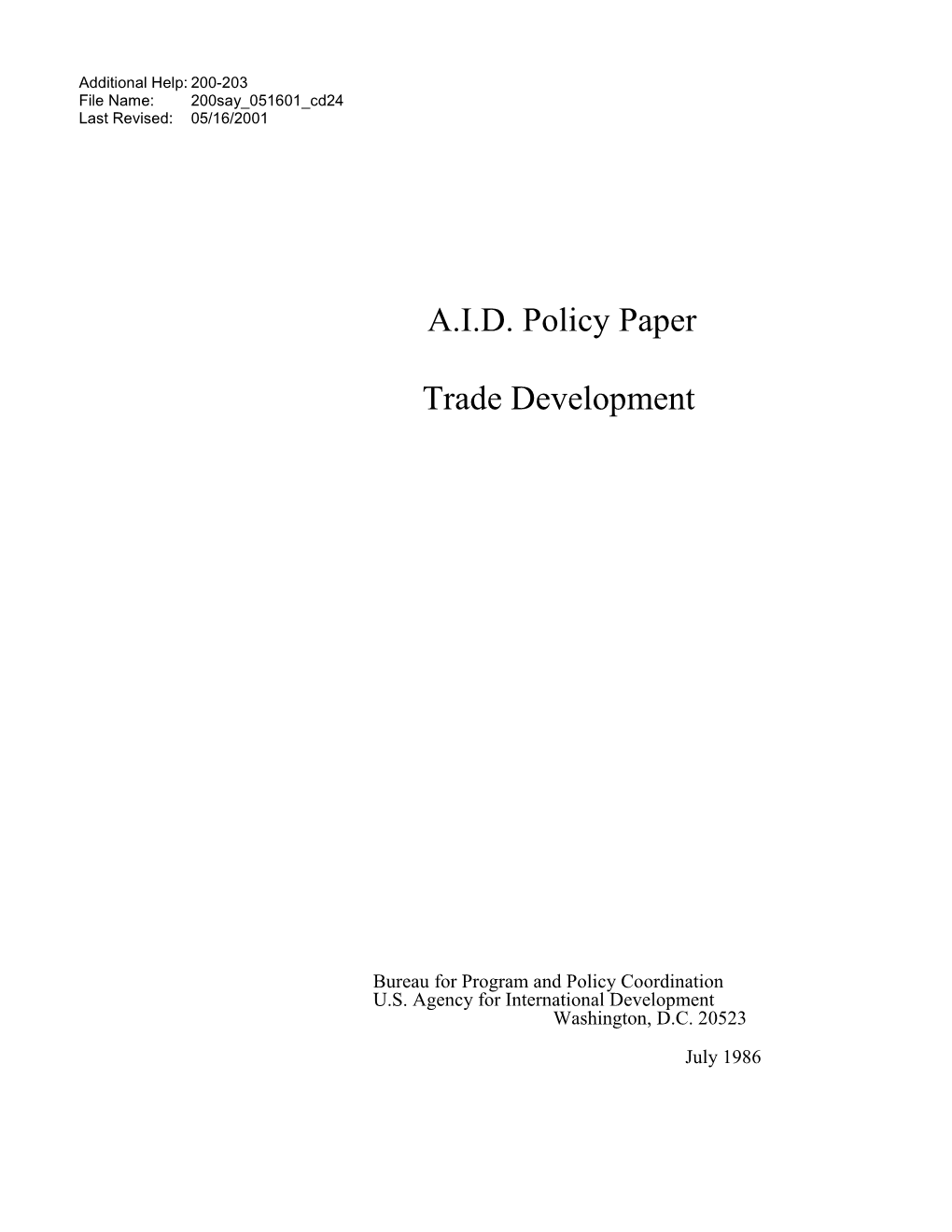 A.I.D. Policy Paper Trade Development