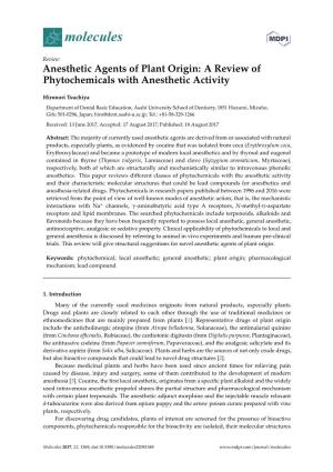 Anesthetic Agents of Plant Origin: a Review of Phytochemicals with Anesthetic Activity