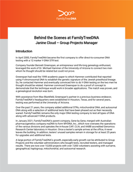 Behind the Scenes at Familytreedna Janine Cloud – Group Projects Manager