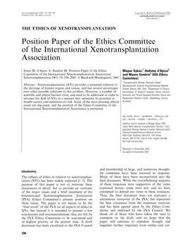 Position Paper of the Ethics Committee of the International Xenotransplantation Association