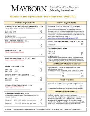 Bachelor of Arts in Journalism – Photojournalism 2020-2021
