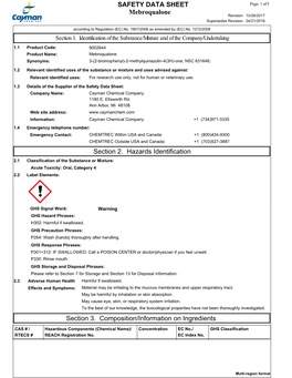 Mebroqualone SAFETY DATA SHEET Section 2. Hazards Identification