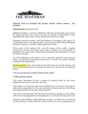 National Trust for Scotland Left Mystery Suicide Victim's Fortune - the Scotsman