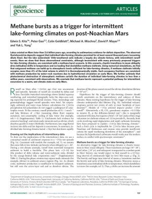 Methane Bursts As a Trigger for Intermittent Lake-Forming Climates on Post-Noachian Mars Edwin S