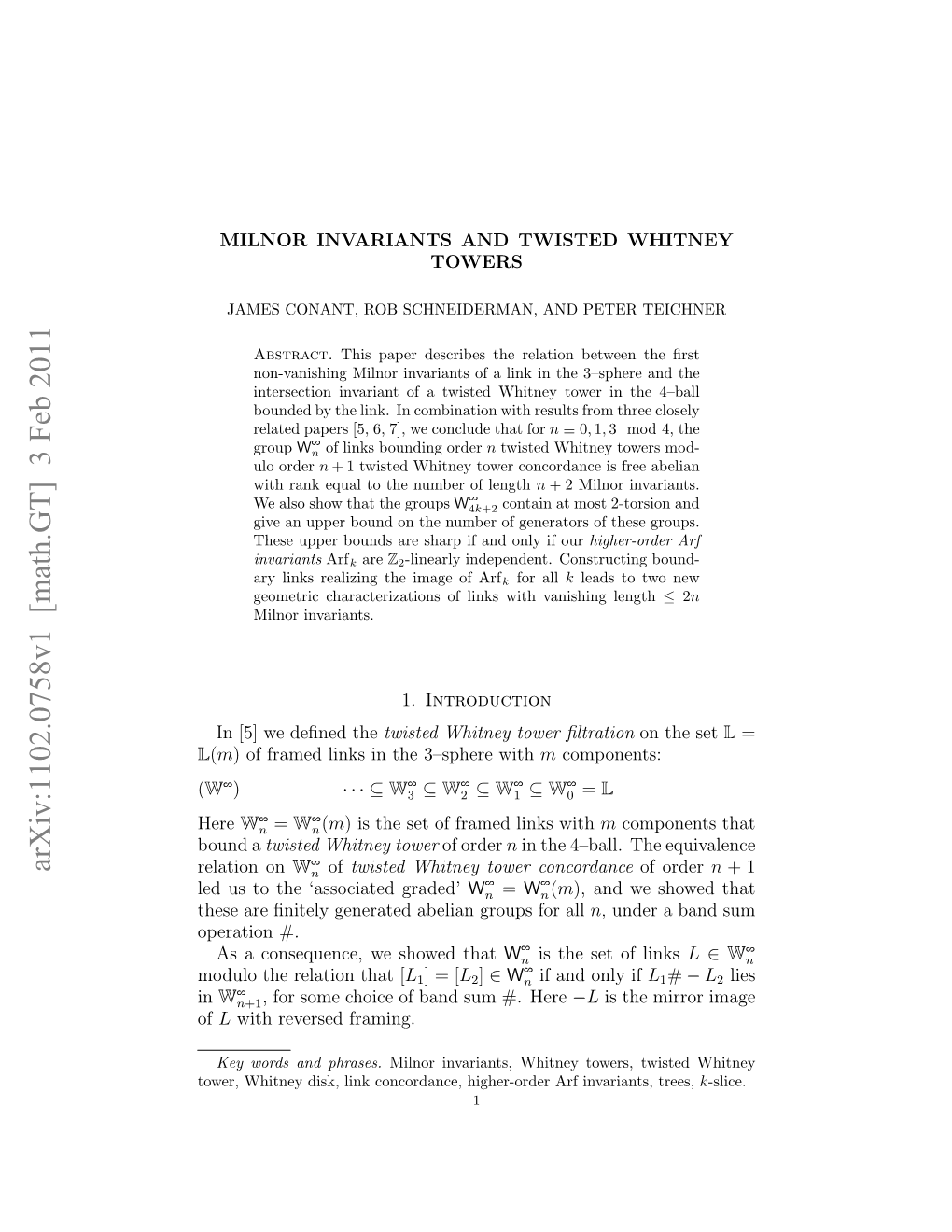 Arxiv:1102.0758V1 [Math.GT] 3 Feb 2011