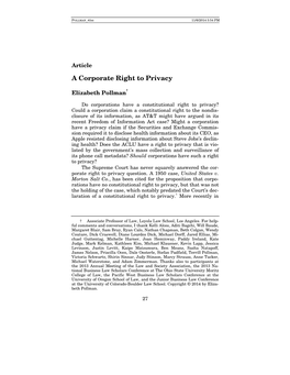Article a Corporate Right to Privacy