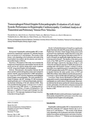 Transesophageal Pulsed Doppler Echocardiographic