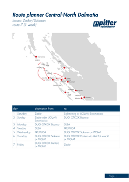 Route Planner Central-North Dalmatia Bases: Zadar/Sukosan Route 7 (1 Week)