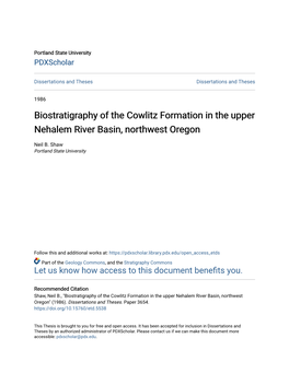 Biostratigraphy of the Cowlitz Formation in the Upper Nehalem River Basin, Northwest Oregon