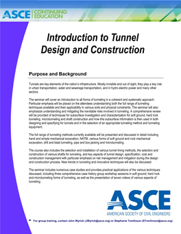 Introduction to Tunnel Design and Construction