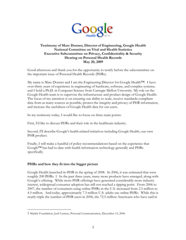 Testimony of Marc Donner, Director of Engineering, Google Health