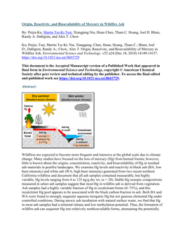 Origin, Reactivity, and Bioavailability of Mercury in Wildfire Ash By