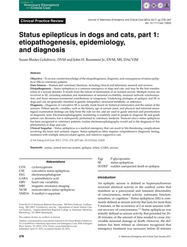 Status Epilepticus in Dogs and Cats, Part 1: Etiopathogenesis, Epidemiology, and Diagnosis