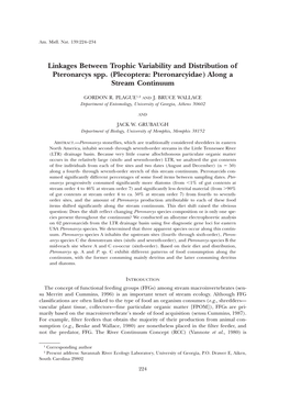 Linkages Between Trophic Variability and Distribution of Pteronarcys Spp. (Plecoptera: Pteronarcyidae) Along a Stream Continuum