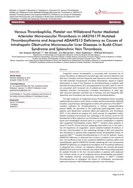 Venous Thrombophilia, Platelet Von Willebrand Factor Mediated Arteriolar Microvascular Thrombosis in JAK2V617F Mutated Thrombocy