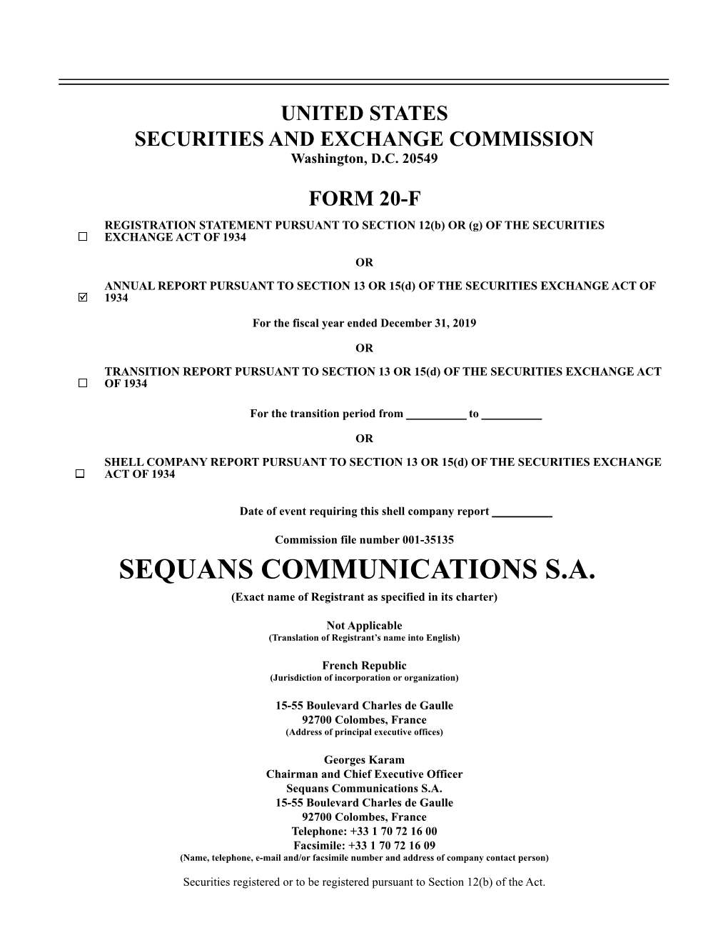 Sequans Communications-Form 20-F 2019