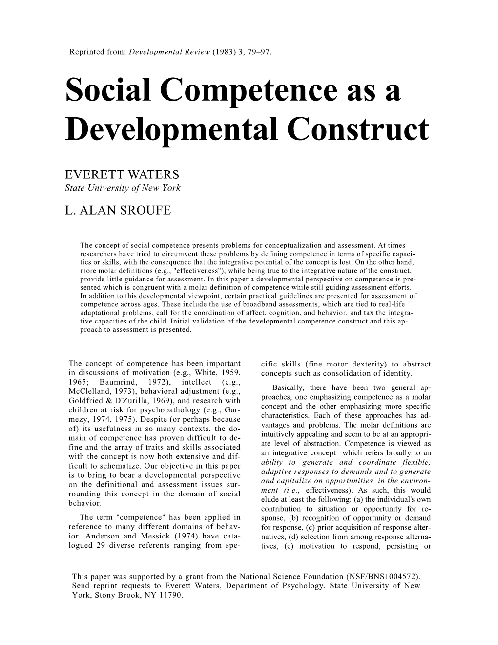 Social Competence As a Developmental Construct