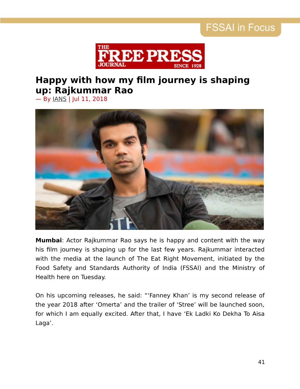 Rajkummar Rao — by IANS | Jul 11, 2018