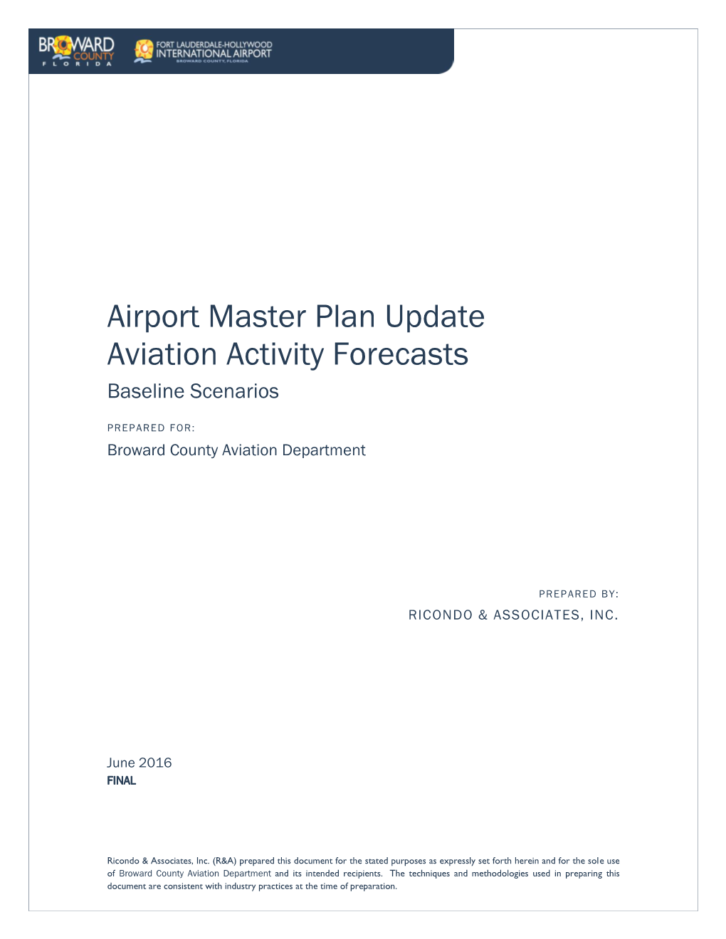 Airport Master Plan Update Aviation Activity Forecasts Baseline Scenarios