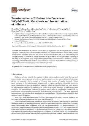 Transformation of 2-Butene Into Propene on WO3/MCM-48: Metathesis and Isomerization of N-Butene
