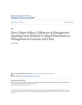 Applying Geert Hofstede's Cultural Dimensions to Management in Germany and China Brock Foster