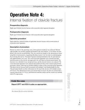 Operative Note 4: Internal Fixation of Clavicle Fracture