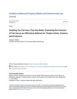 Examining the Contours of Fair Use As an Affirmative Defense for Theatre Artists, Creators, and Producers