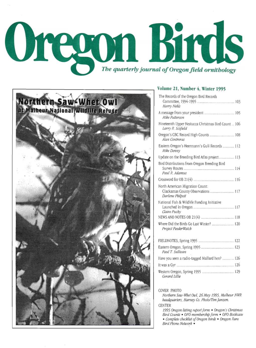 The Quarterly Journal of Oregon Field Ornithology