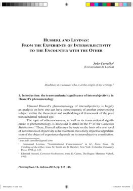 Husserl and Levinas: from the Experience of Intersubjectivity to the Encounter with the Other