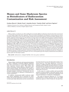 Mosses and Some Mushroom Species As Bioindicators of Radiocaesium Contamination and Risk Assessment