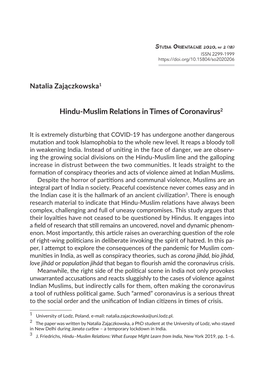 Hindu-Muslim Relations in Times of Coronavirus2