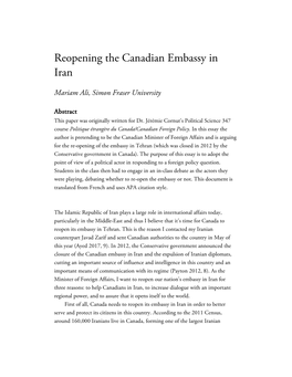 Reopening the Canadian Embassy in Iran